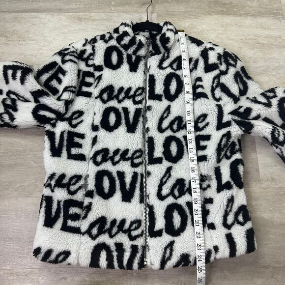 Chaser Love Faux Fur Teddy Jacket Black & White Size Large - Picture 9 of 9